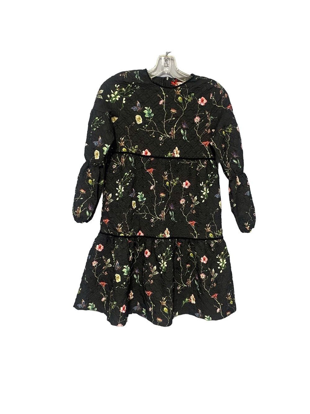 Melange Girl Black Floral Textured Dress – Size 14